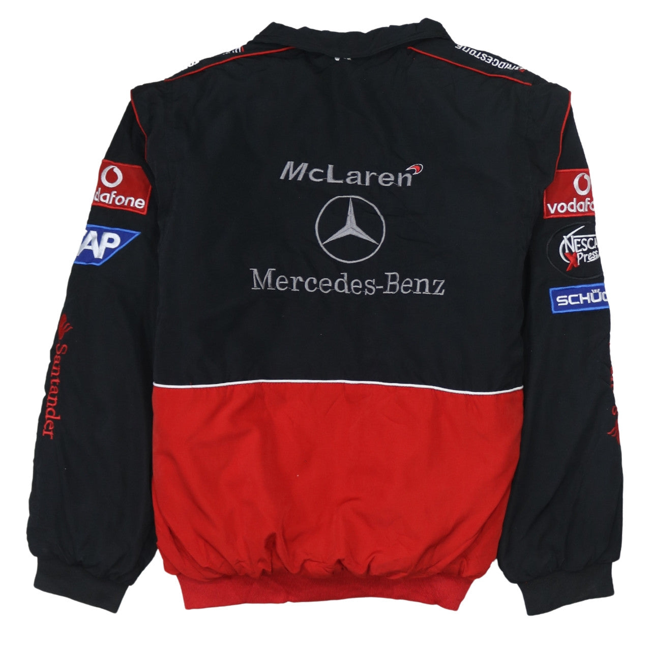 Chaqueta Nascar Mercedes-Benz negra y roja para hombre talla XLarge con logos bordados McLaren Bomber de carreras