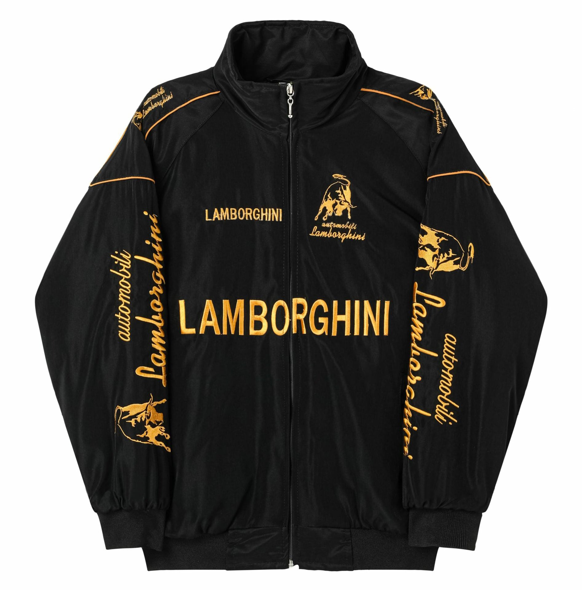 Lamborghini Racing Team Jacket – Black Motorsport Zip-Up with Gold Embroidered Logos