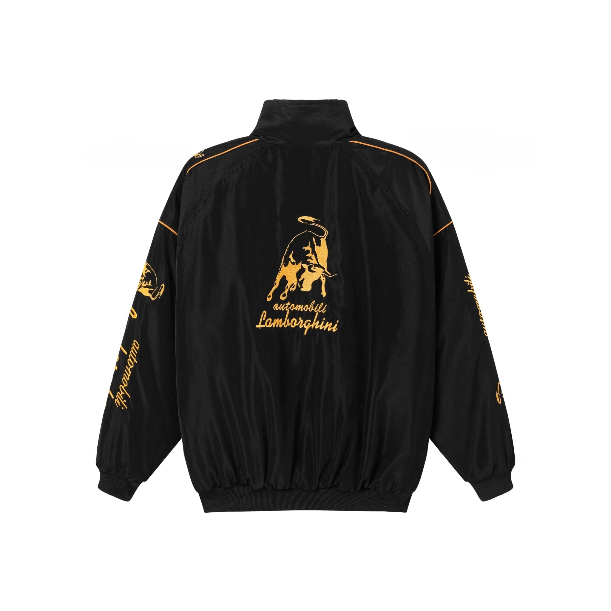Lamborghini Racing Team Jacket – Black Motorsport Zip-Up with Gold Embroidered Logos