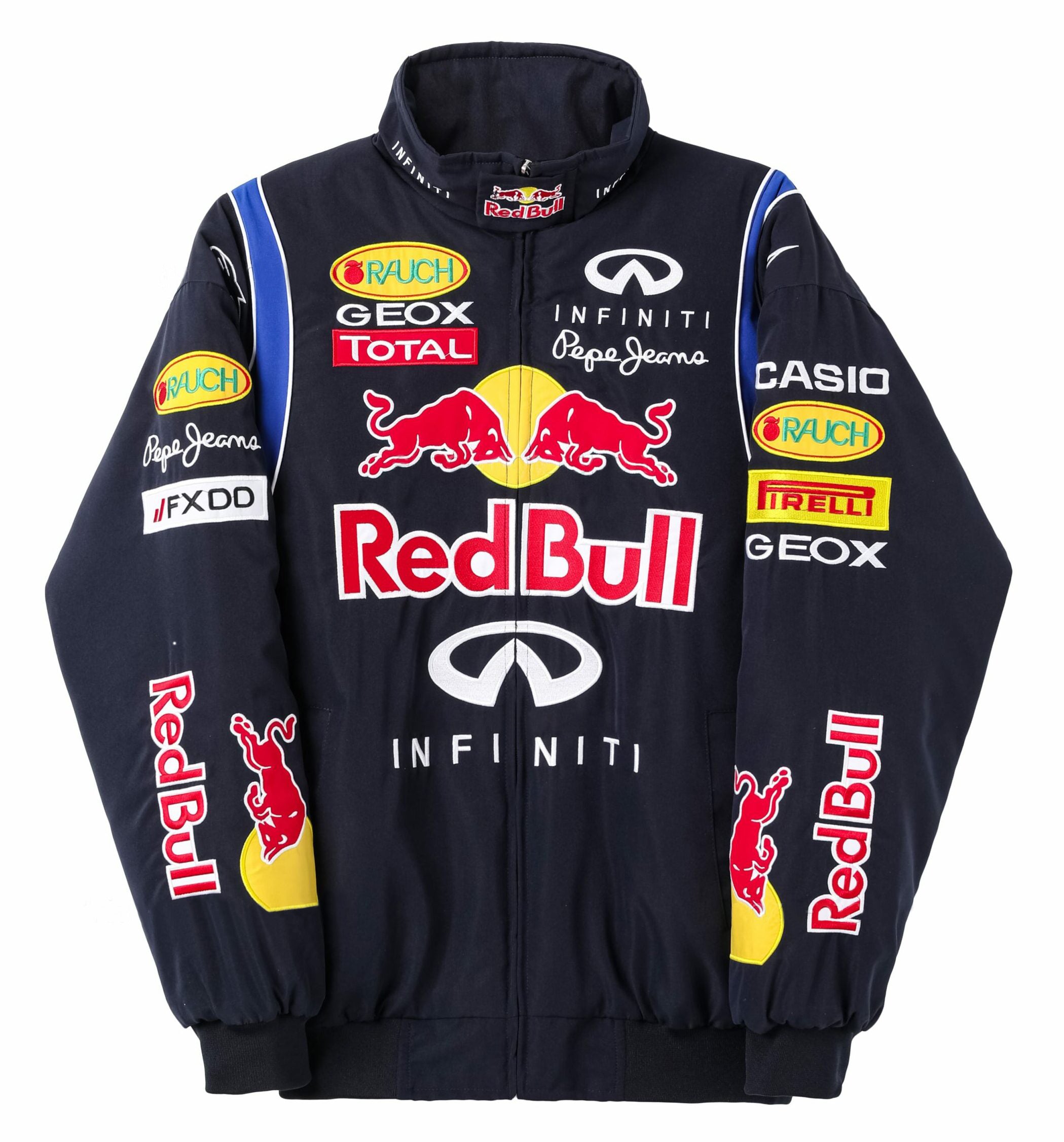 Red Bull Racing F1 Team Jacket - Navy Blue Motorsport Bomber with Embroidered Sponsors