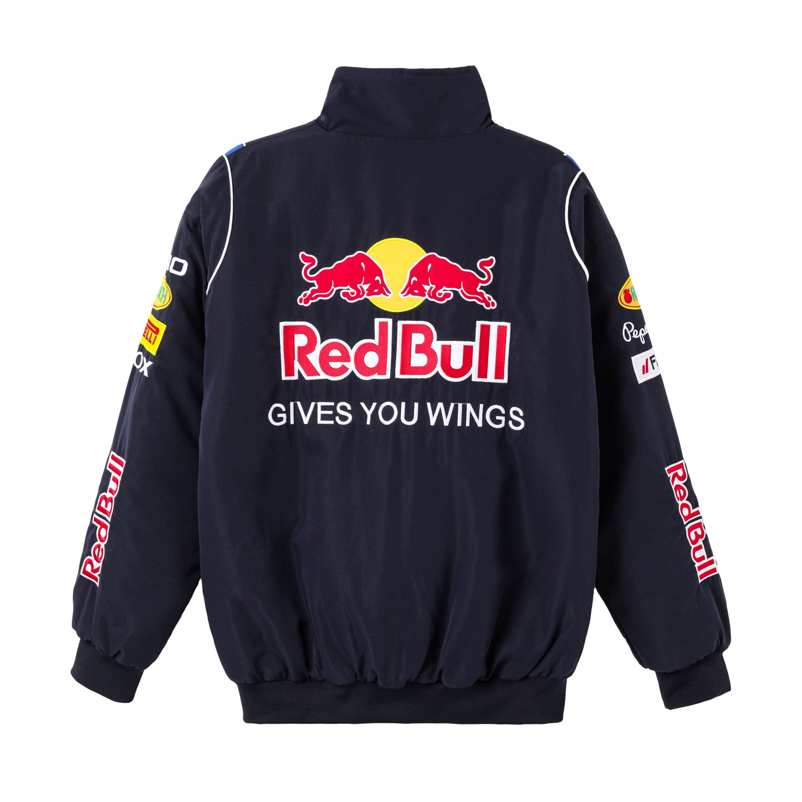 Red Bull Racing F1 Team Jacket - Navy Blue Motorsport Bomber with Embroidered Sponsors