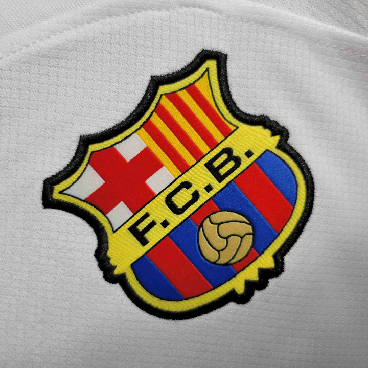 23/24 FC Barcelona Weißes Auswärts-Trikot mit langen Ärmeln