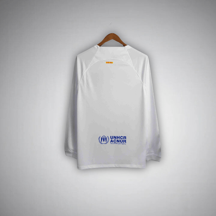 23/24 FC Barcelona Weißes Auswärts-Trikot mit langen Ärmeln