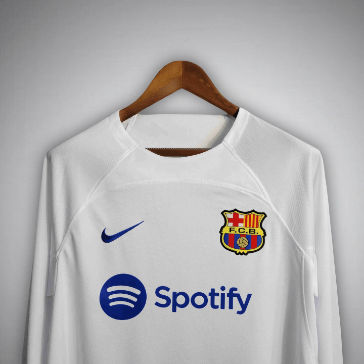 23/24 FC Barcelona Weißes Auswärts-Trikot mit langen Ärmeln