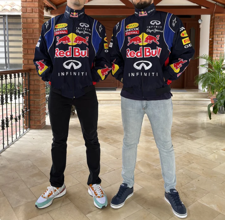 Veste Équipe de Course Red Bull Racing F1 – Bomber Motorsport Bleu Marine avec Sponsors Brodés