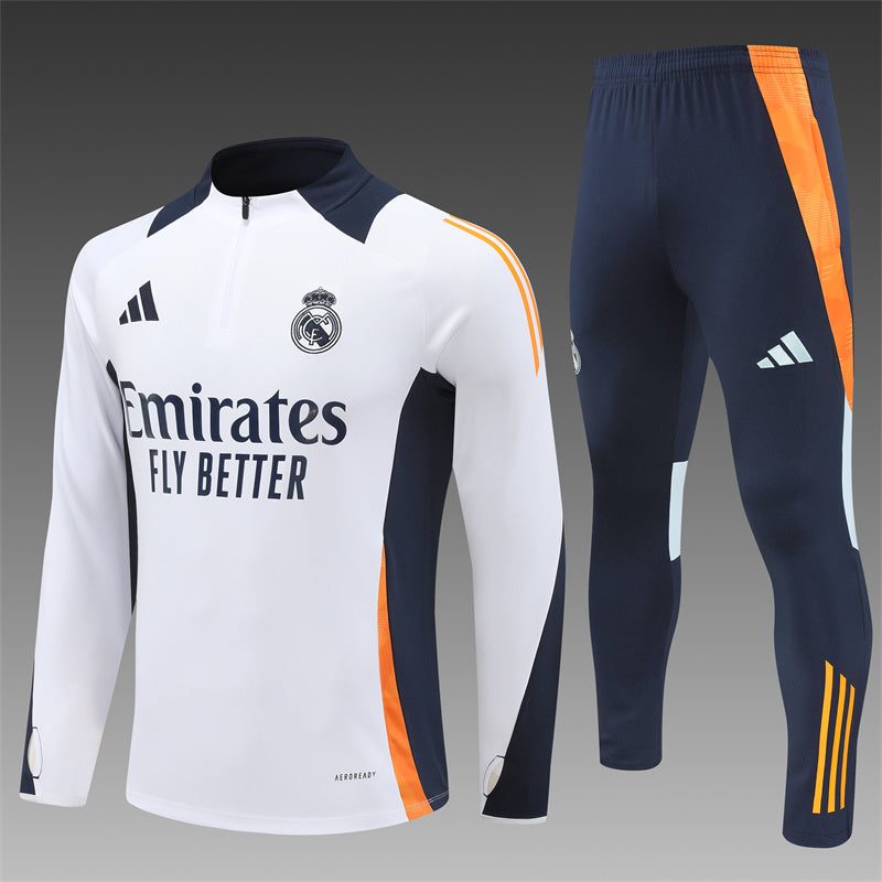 Real Madrid Tracksuit – White/Orange KIDS