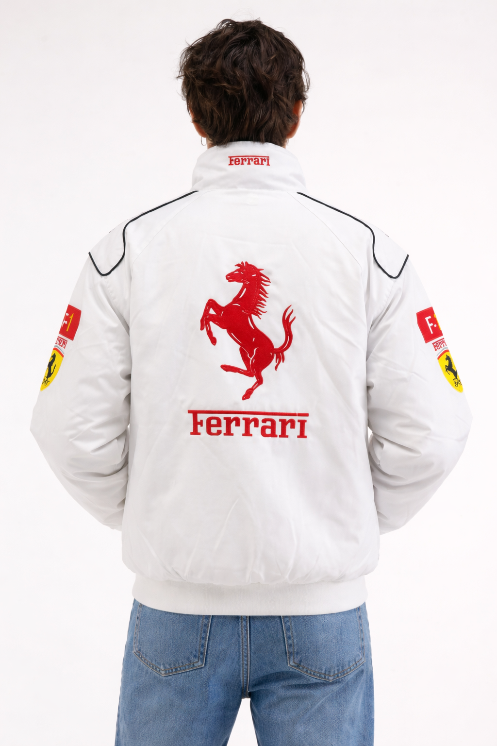 Giacca da corsa vintage bianca Ferrari F1