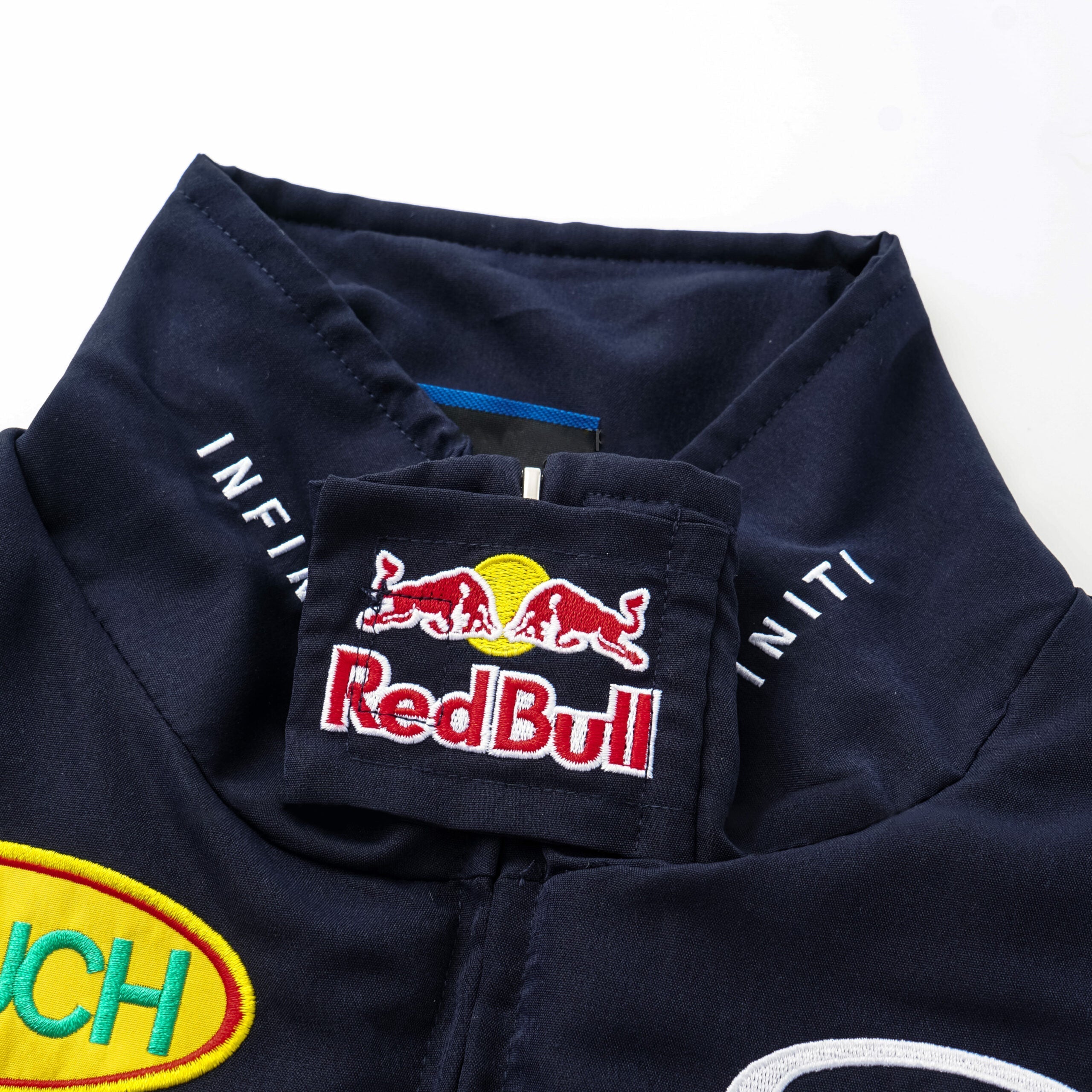 Veste Équipe de Course Red Bull Racing F1 – Bomber Motorsport Bleu Marine avec Sponsors Brodés