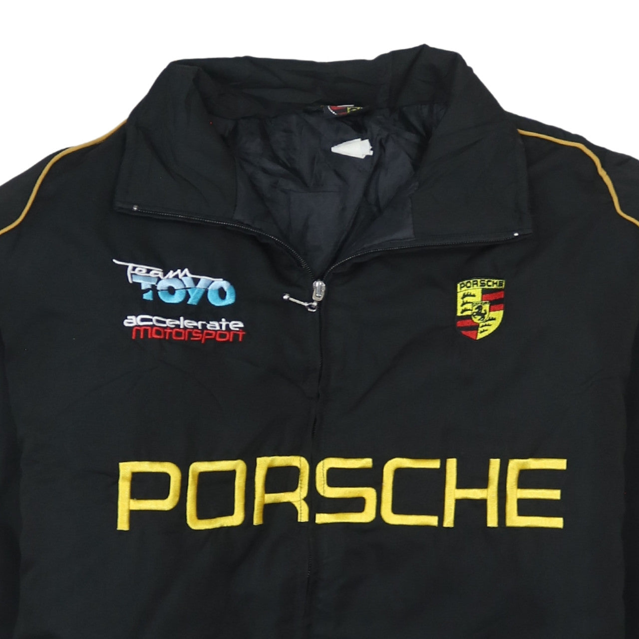 Porsche Black Nascar Jacke Herren Größe XL Gestickte Logos Reißverschluss vorne Rennsport-Oberbekleidung