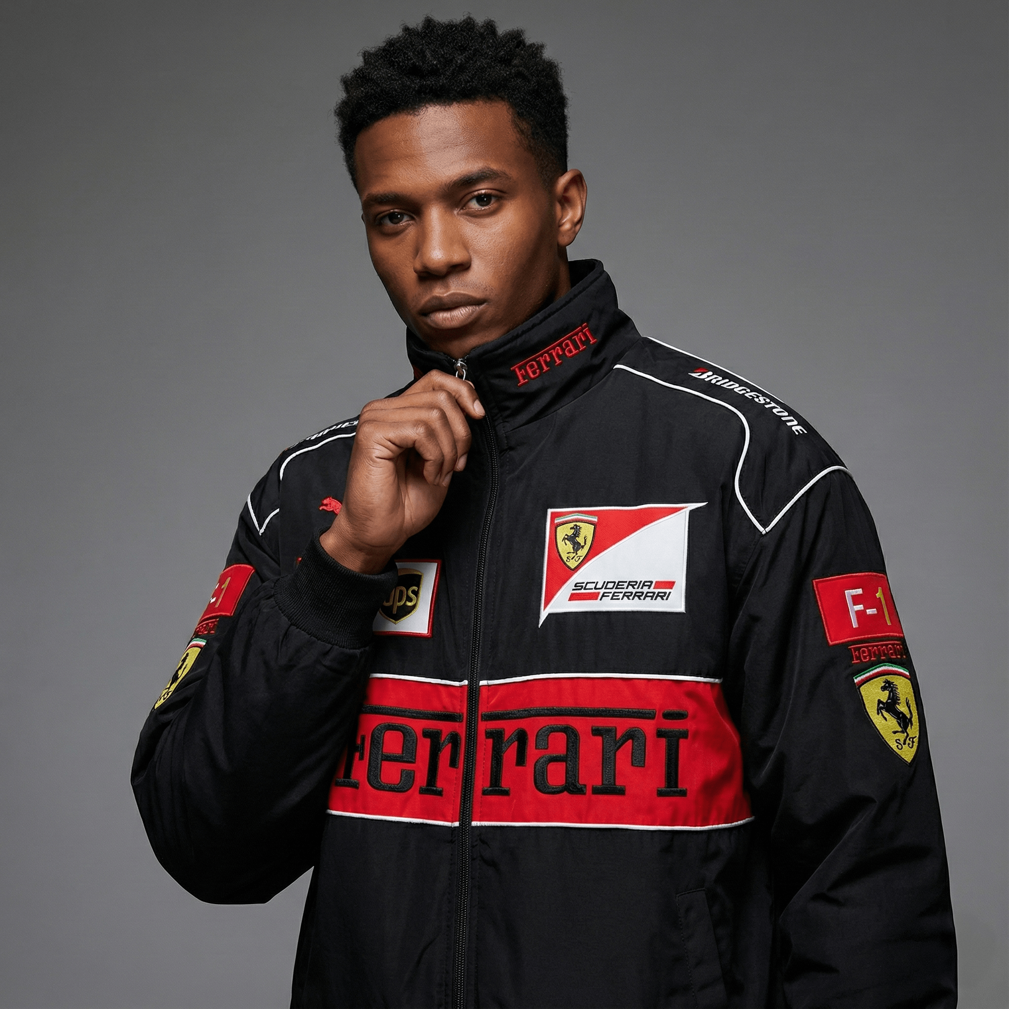 Rari F1 Racing Team Jacket – Black Scuderia Motorsport Zip-Up Coat