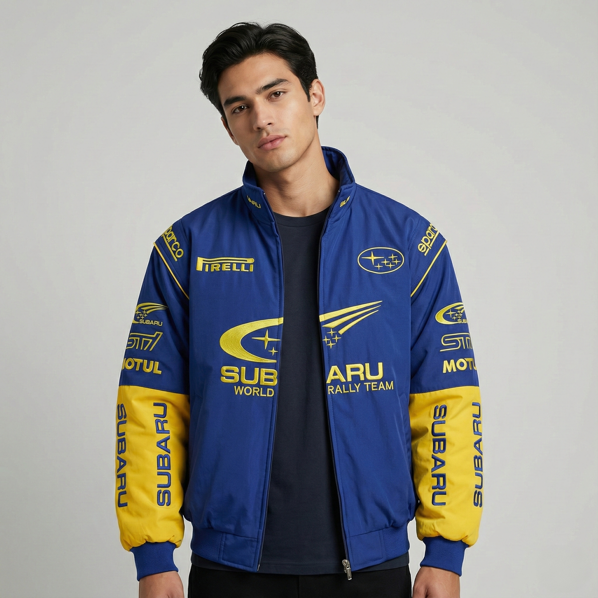 Subaru World Rally Team Jacket – Blue & Yellow Motorsport Racing Zip-Up