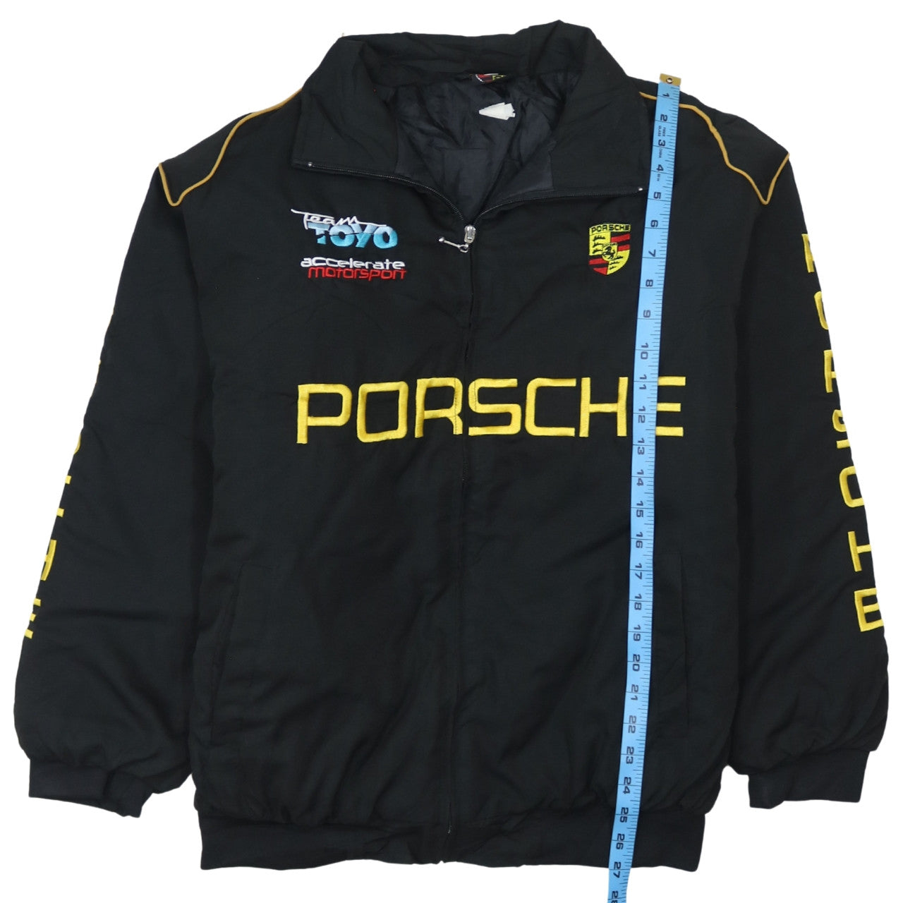 Porsche Black Nascar Jacke Herren Größe XL Gestickte Logos Reißverschluss vorne Rennsport-Oberbekleidung