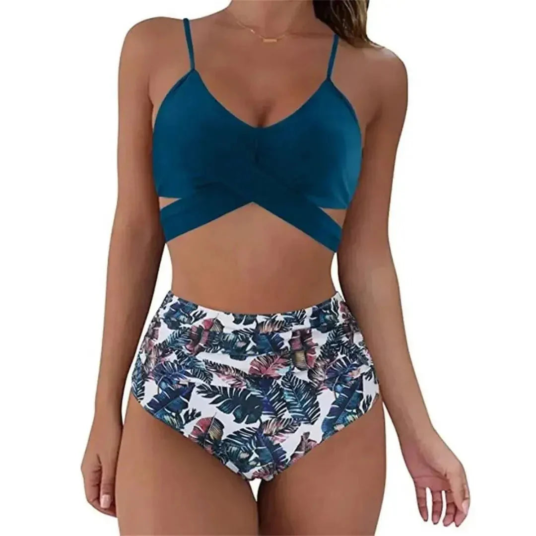 Bikini Set Women High Waisted Crisscross Wrap Design