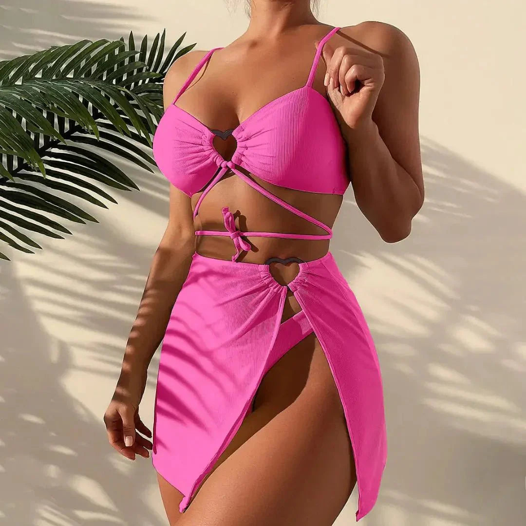 Ensemble bikini femme trois pièces bretelles arrière ajustables