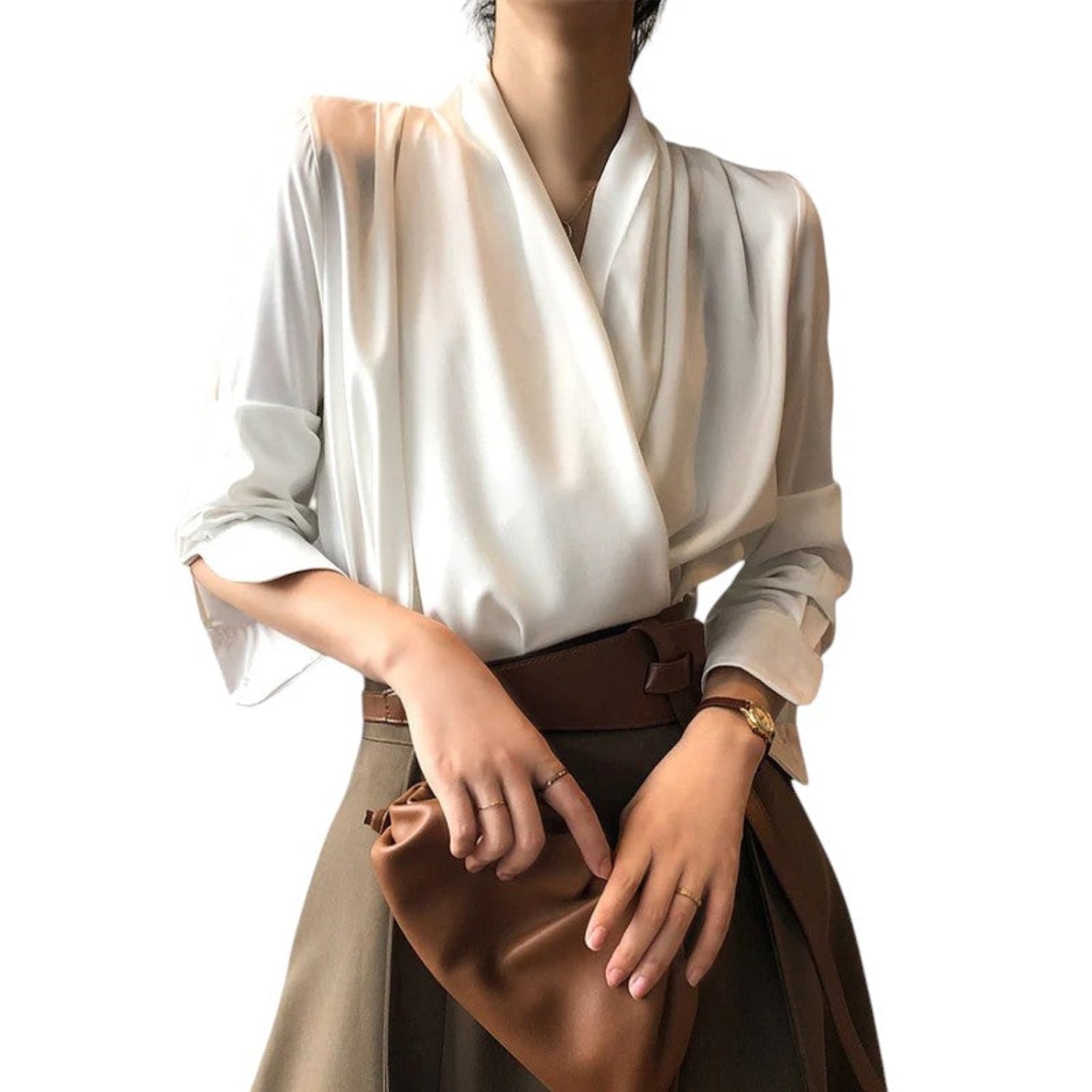 Bluse Damen weich, plissiert, drapiert, langärmlig