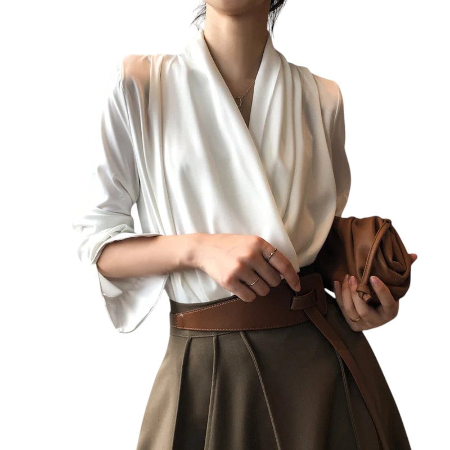 Bluse Damen weich, plissiert, drapiert, langärmlig
