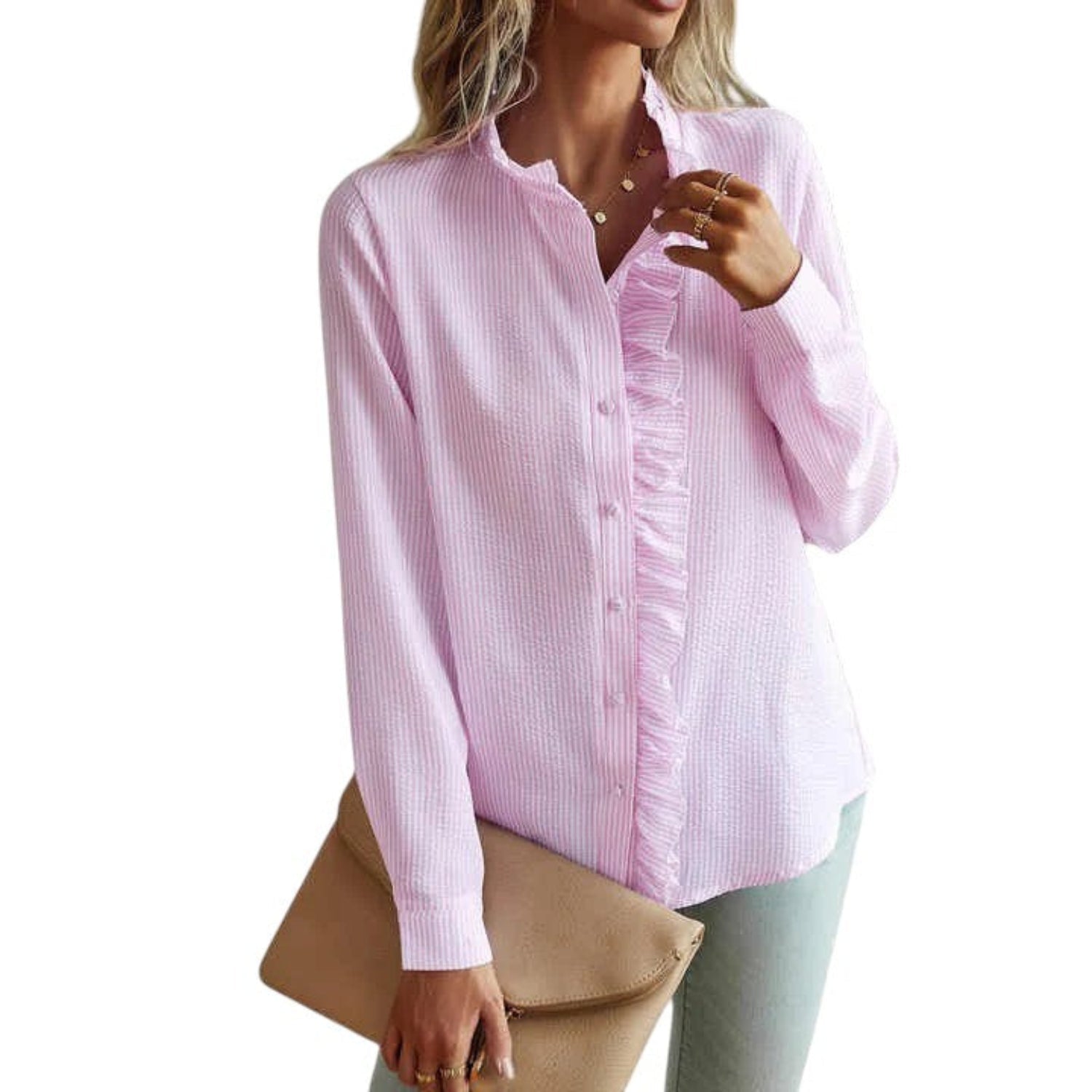 Bluse Damen gestreift, langärmlig, klassische Passform