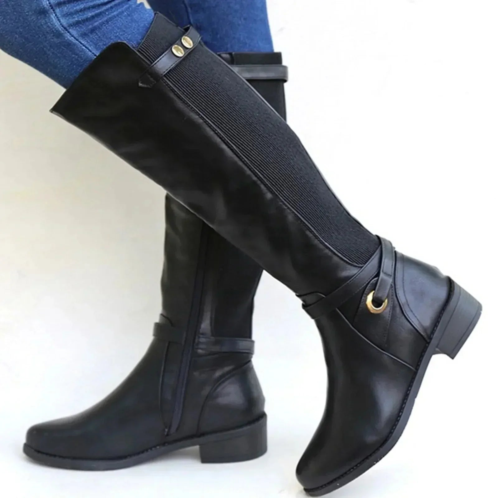Boots Women Calf Length Adjustable Closure Slip Resistant Sole