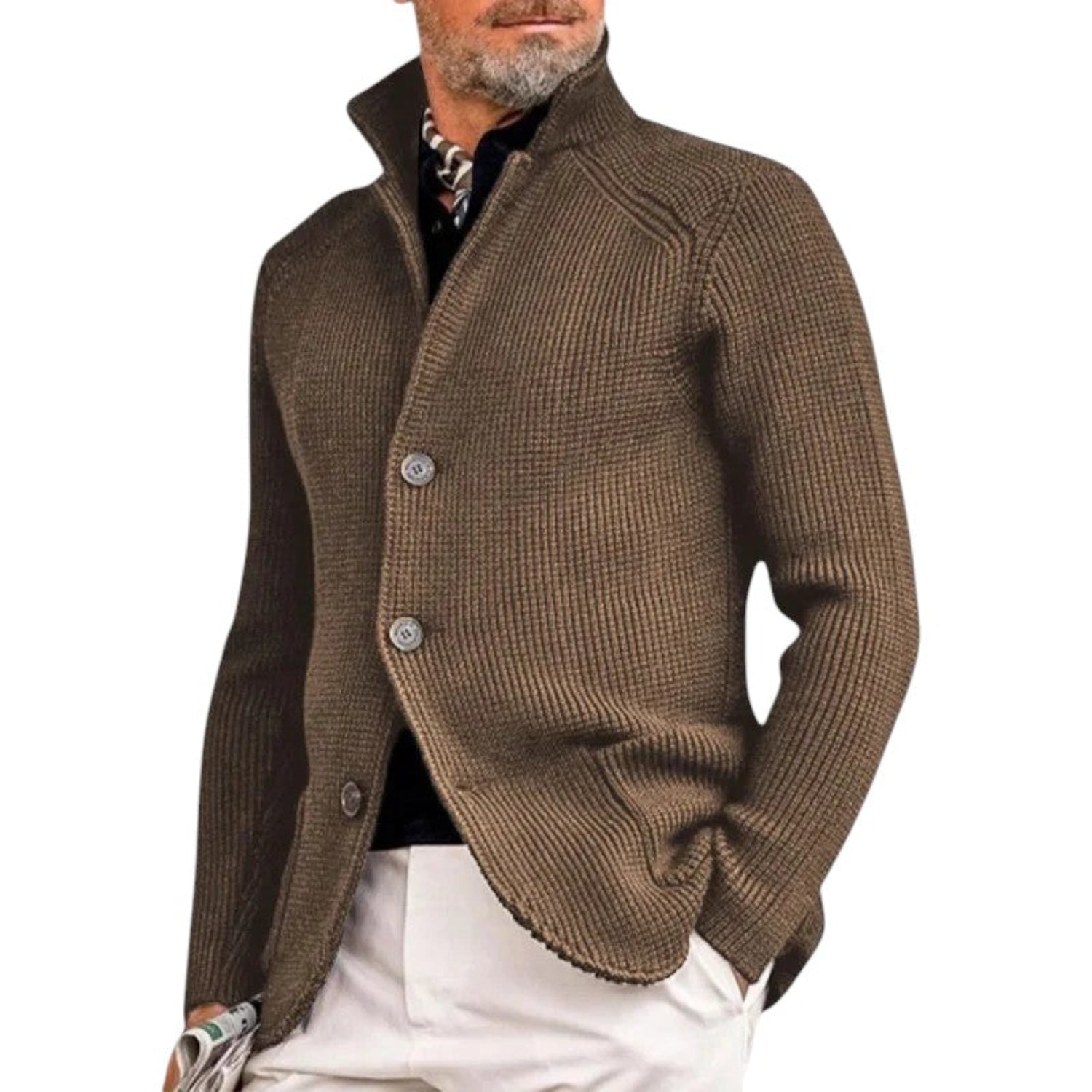 Cardigan Herren Gestrickter Knopfverschluss Gerippter Pullover Klassischer Eleganter Stil