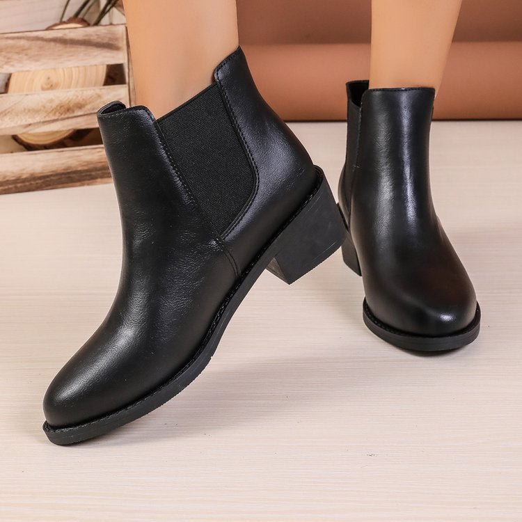 Botines Chelsea para mujer de longitud al tobillo con tacón bloque y diseño slip-on para invierno