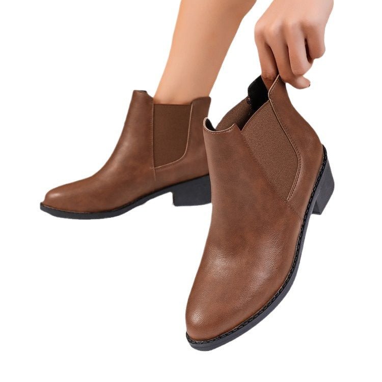 Botines Chelsea para mujer de longitud al tobillo con tacón bloque y diseño slip-on para invierno