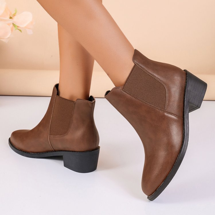 Botines Chelsea para mujer de longitud al tobillo con tacón bloque y diseño slip-on para invierno