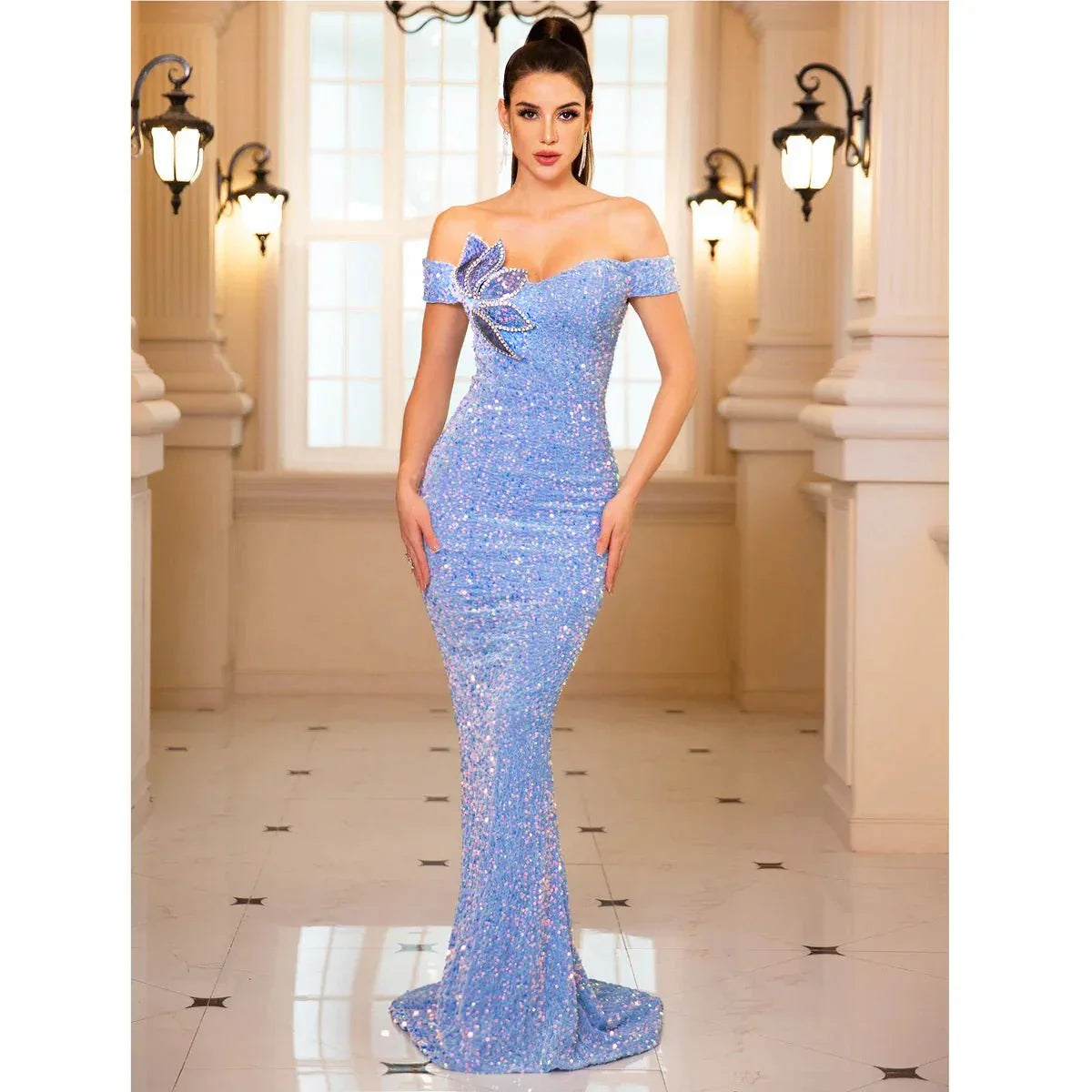 Abend-Maxikleid Damen Strass Elegant Kleid