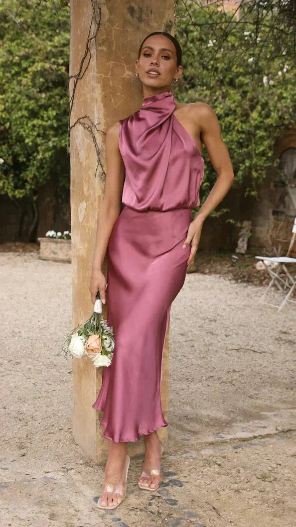Abito da sera formale da donna elegante midi vestibilità stile chic