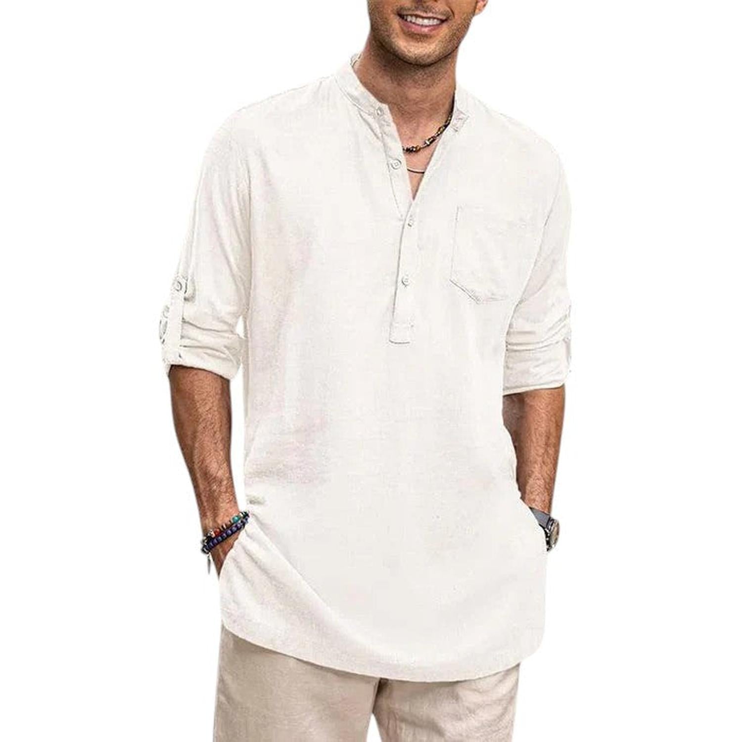 Camisa henley para hombre cuello mao transpirable manga larga ajuste casual