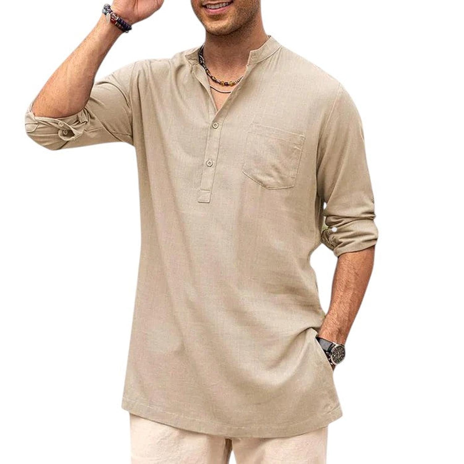 Camisa henley para hombre cuello mao transpirable manga larga ajuste casual