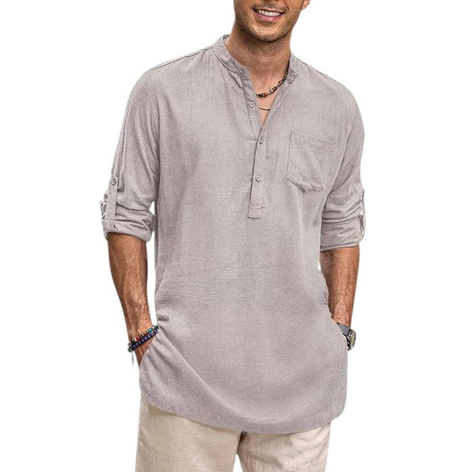 Camisa henley para hombre cuello mao transpirable manga larga ajuste casual