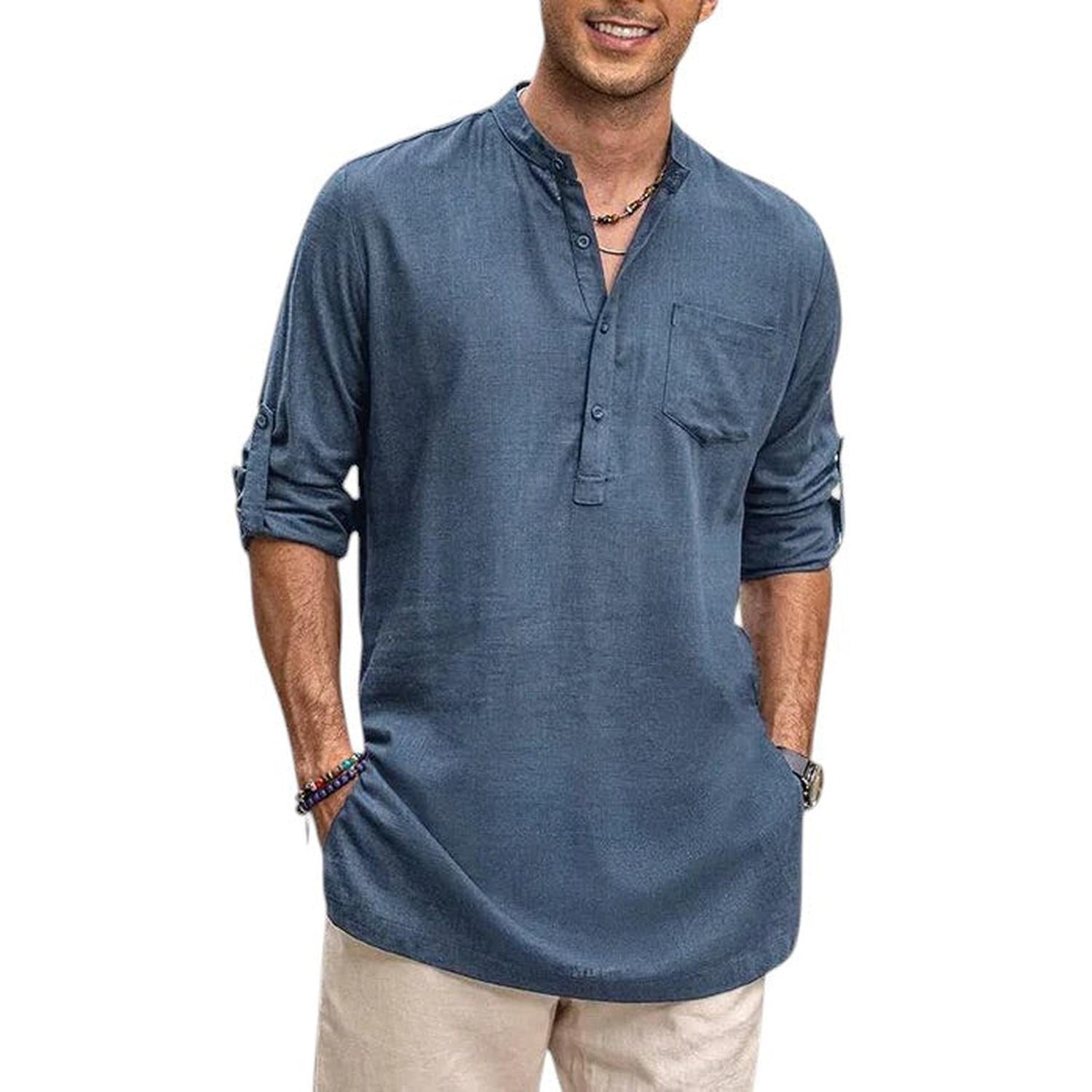 Camisa henley para hombre cuello mao transpirable manga larga ajuste casual