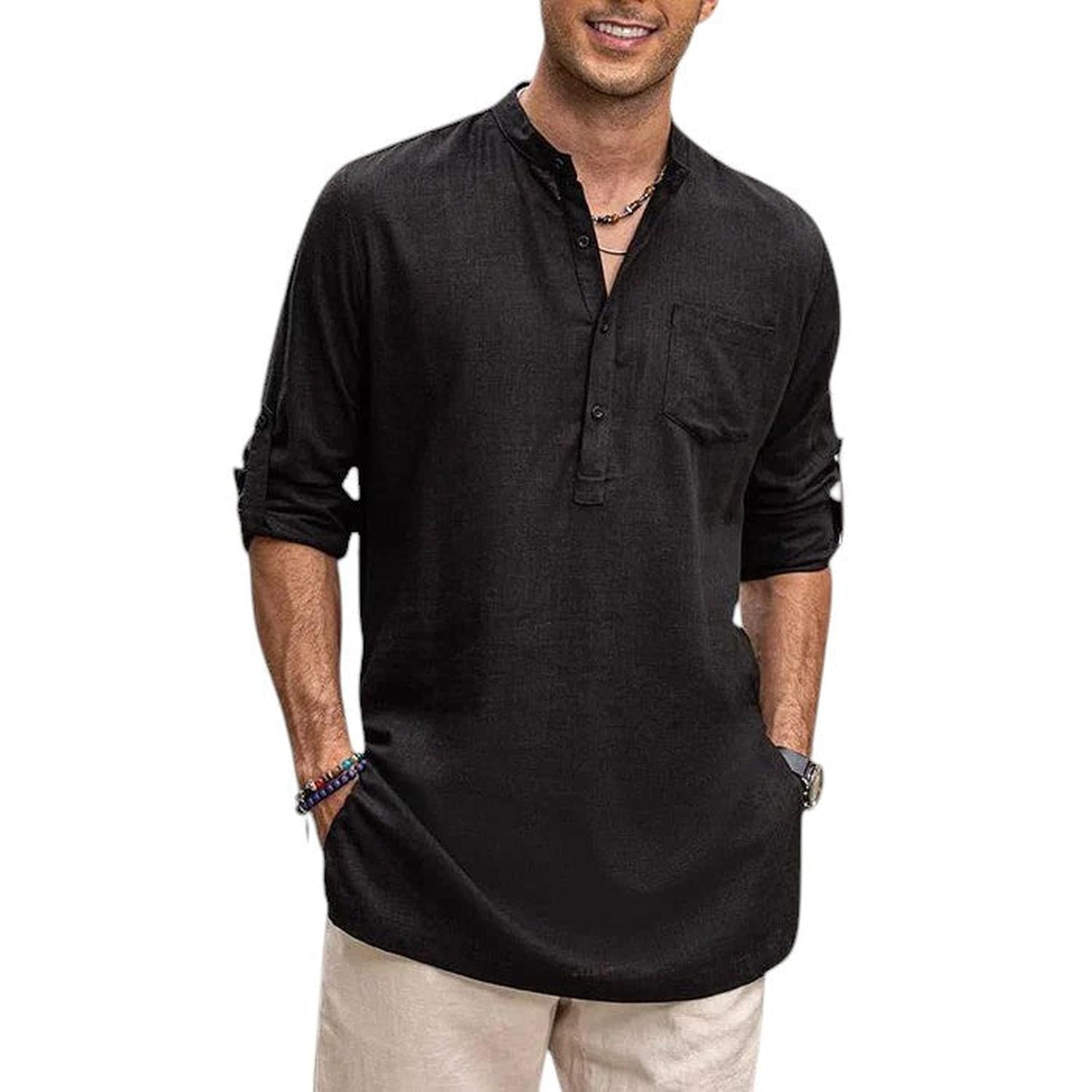 Camisa henley para hombre cuello mao transpirable manga larga ajuste casual
