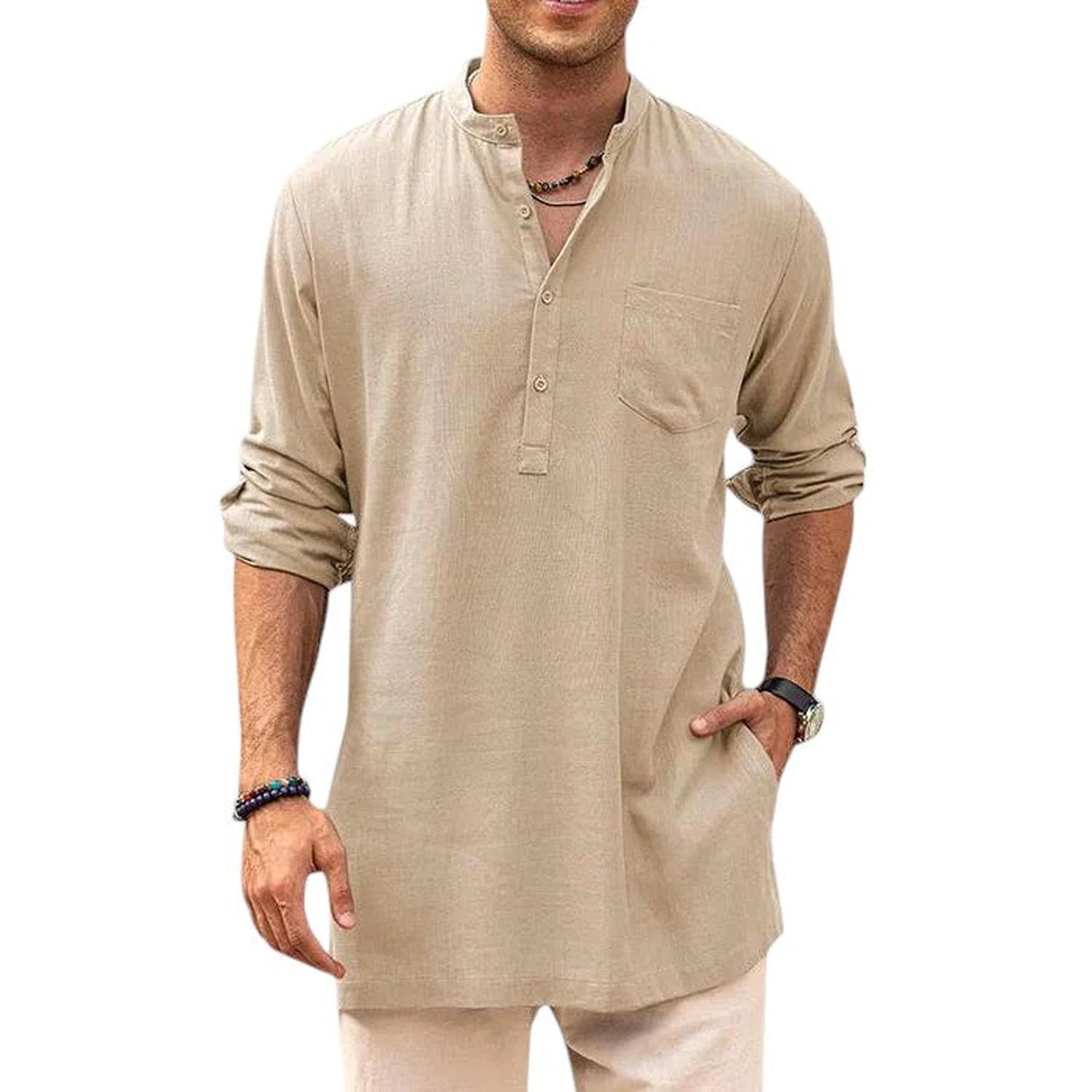 Camisa henley para hombre cuello mao transpirable manga larga ajuste casual