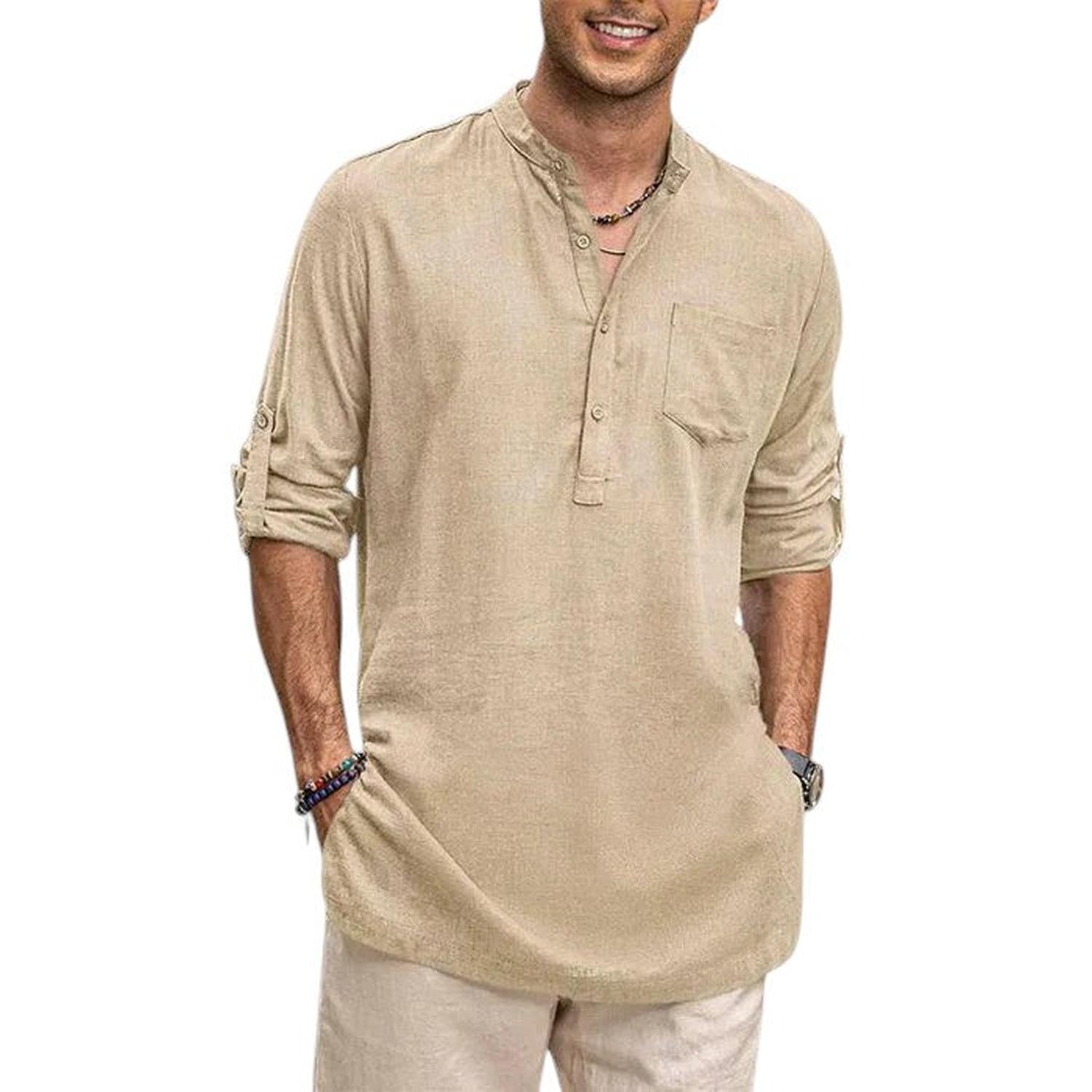 Camisa henley para hombre cuello mao transpirable manga larga ajuste casual