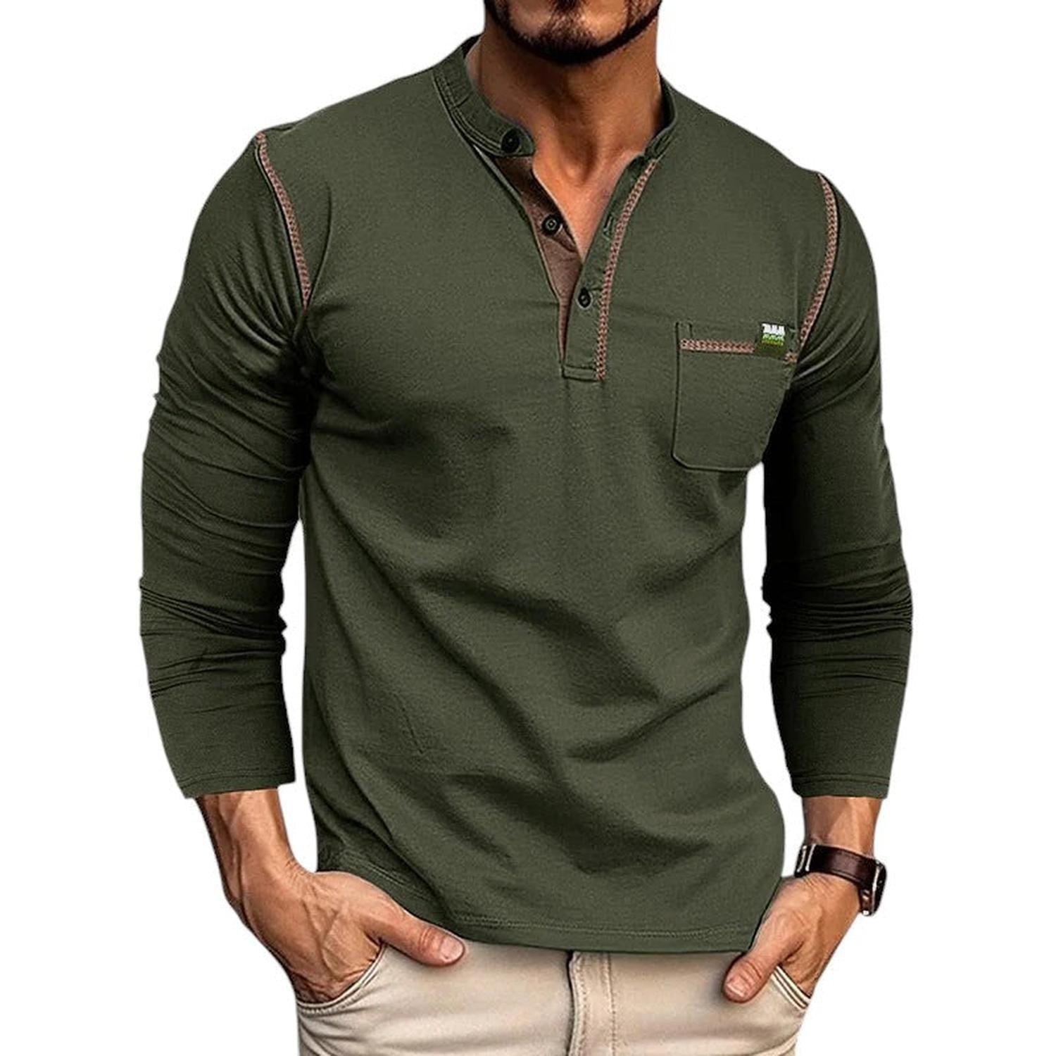 Henley-Shirt Herren Langarm Knopfleiste Lässige Passform