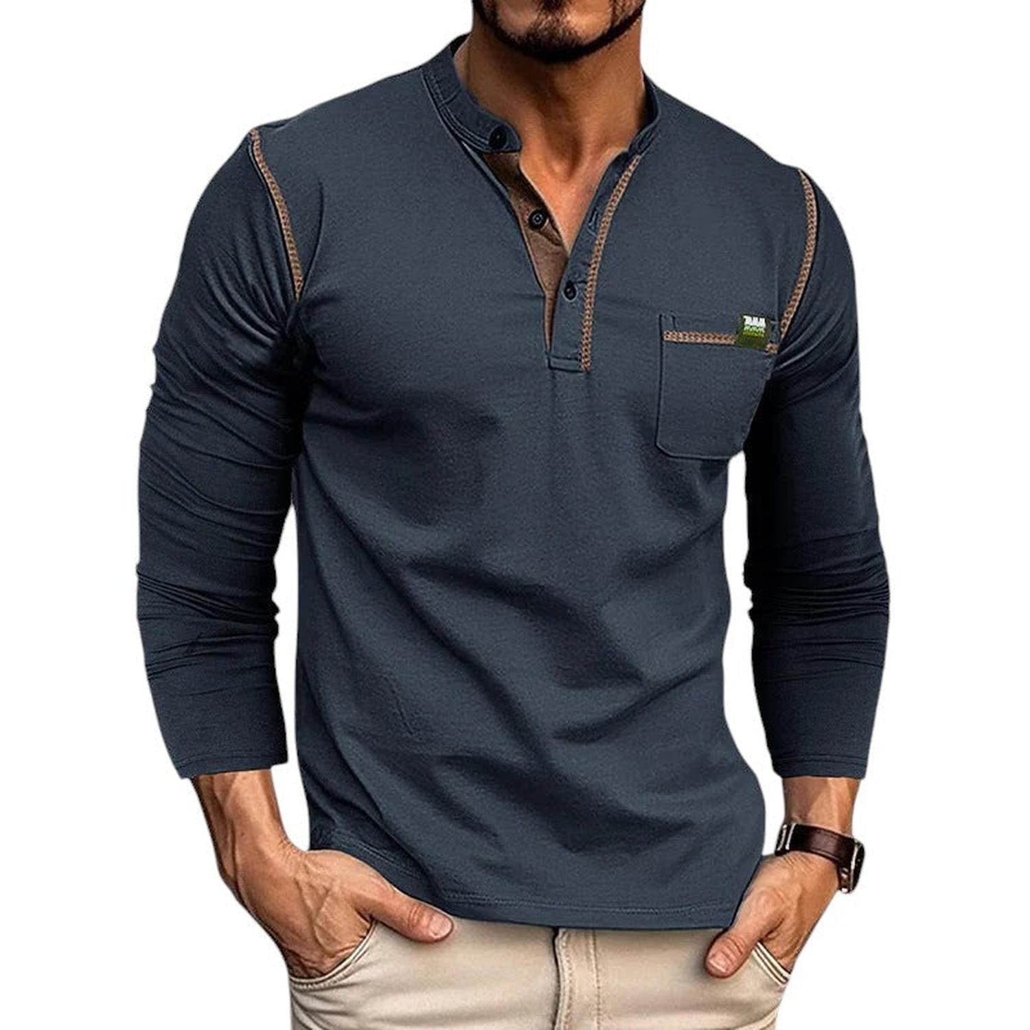 Henley-Shirt Herren Langarm Knopfleiste Lässige Passform