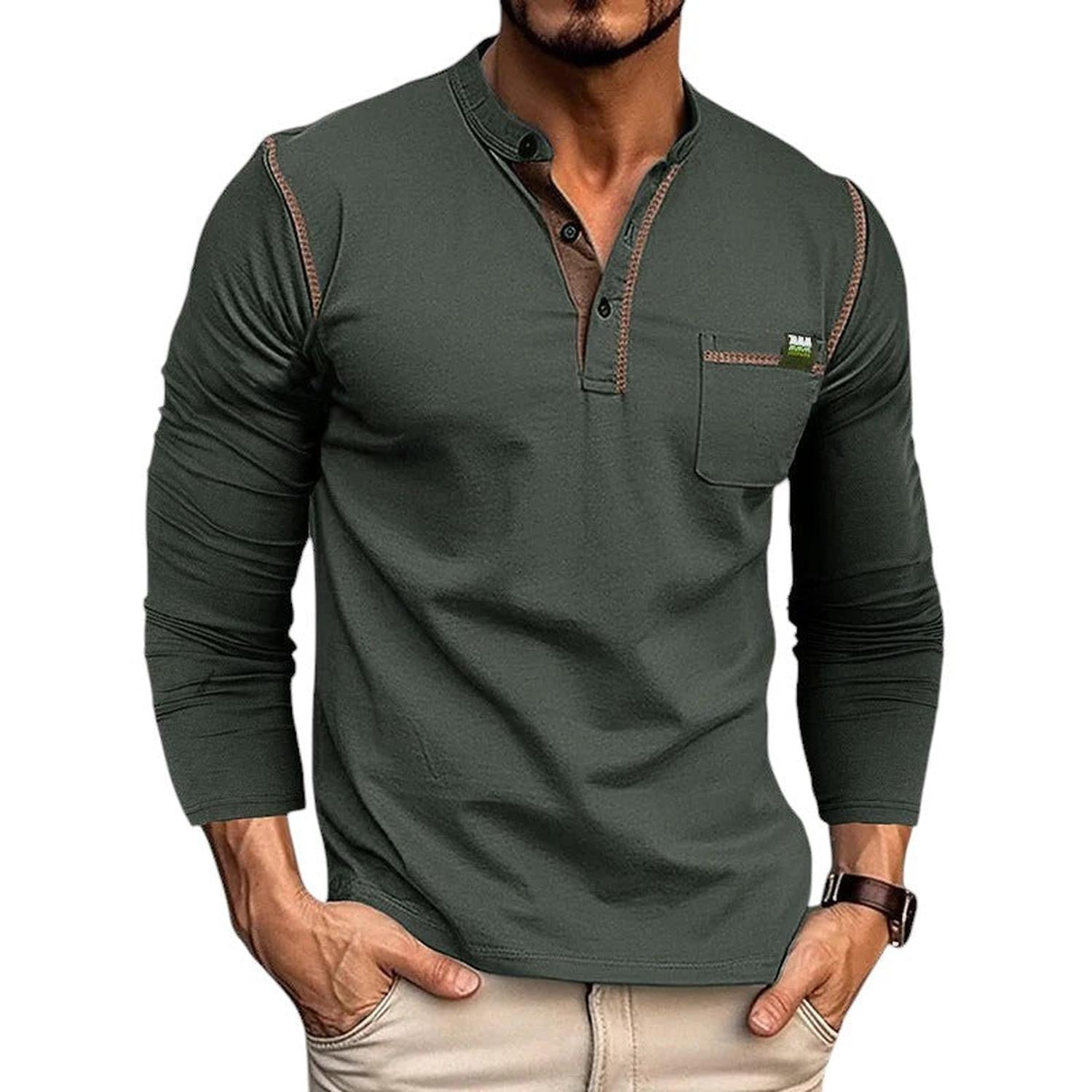Henley-Shirt Herren Langarm Knopfleiste Lässige Passform