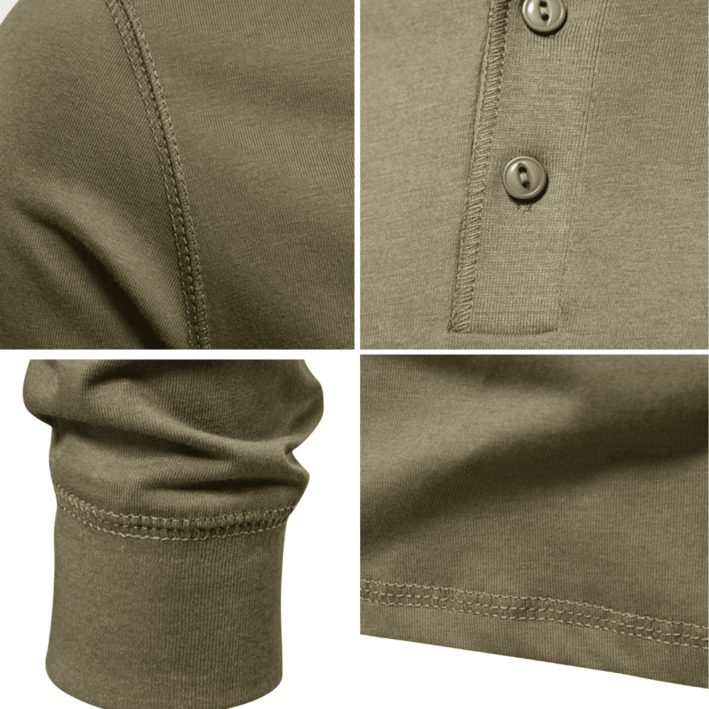 Camisa henley para hombre manga larga ajuste regular tapeta de botones transpirable