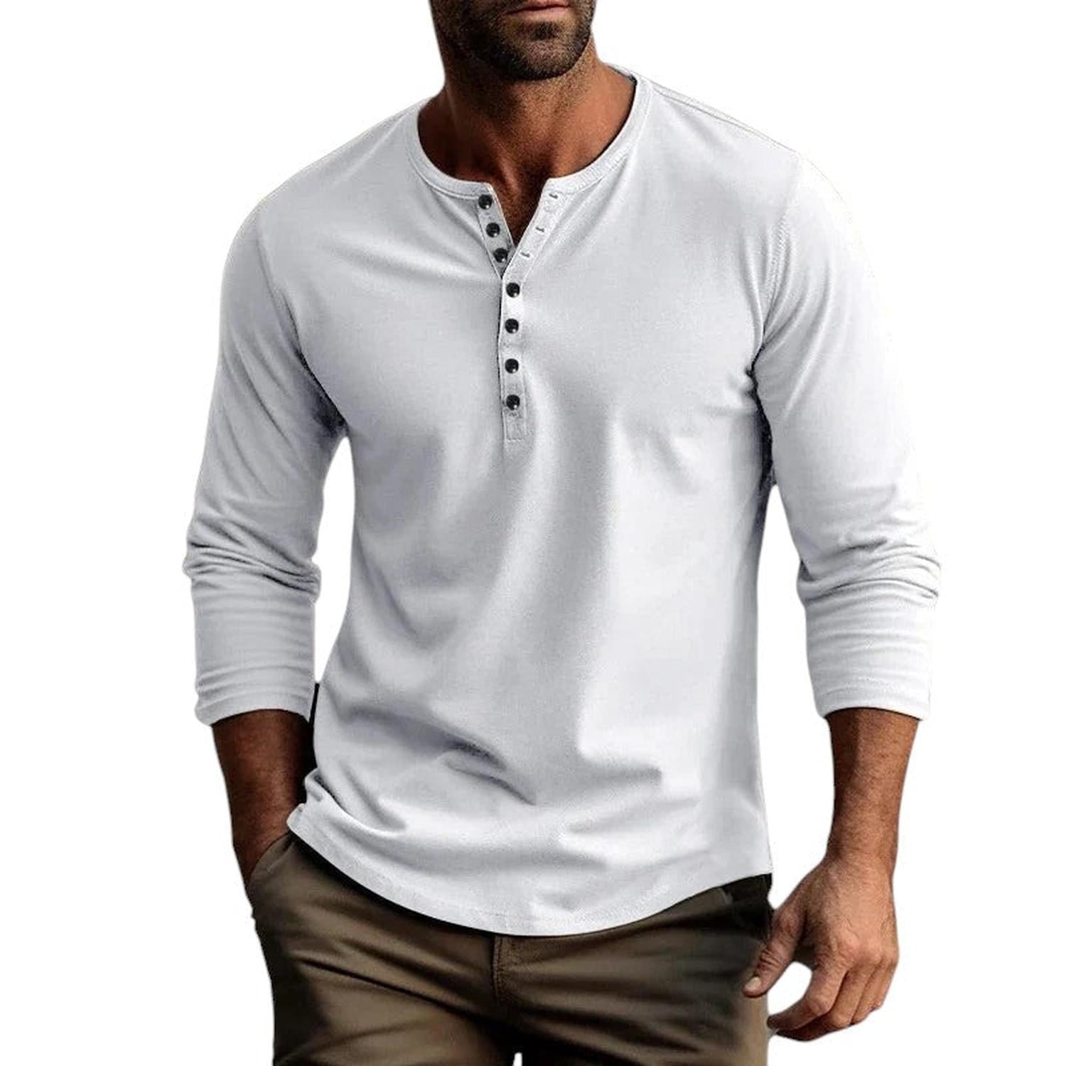 Camisa henley para hombre manga larga ajuste regular tapeta de botones transpirable