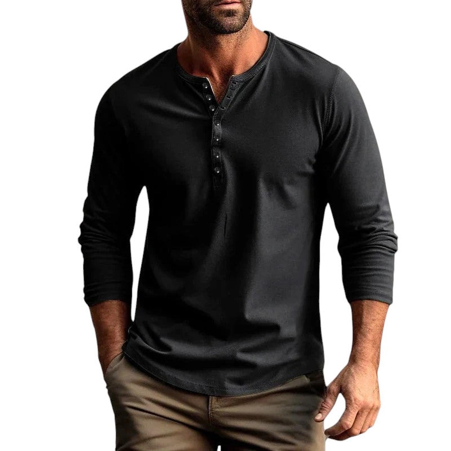 Camisa henley para hombre manga larga ajuste regular tapeta de botones transpirable