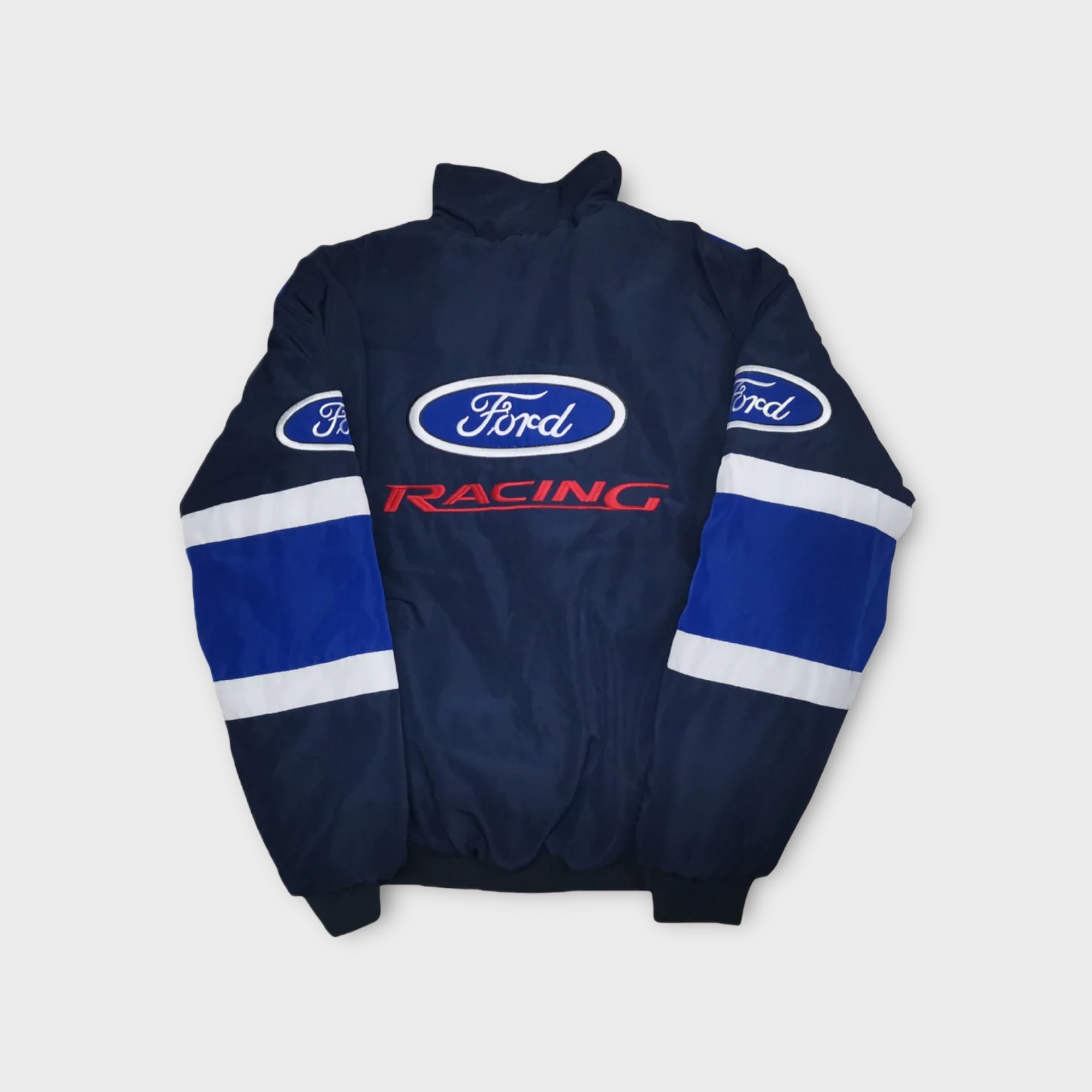 Veste Équipe de Course Ford – Style Vintage Zippé Bleu & Blanc