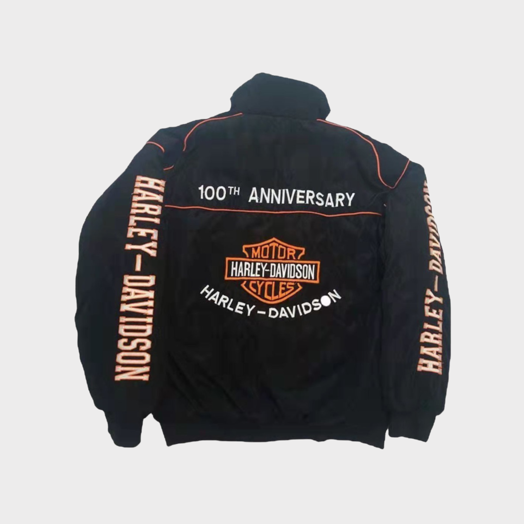 Harley-Davidson Zwarte Geborduurde Racing Jas – Heren Vintage Biker Windbreaker