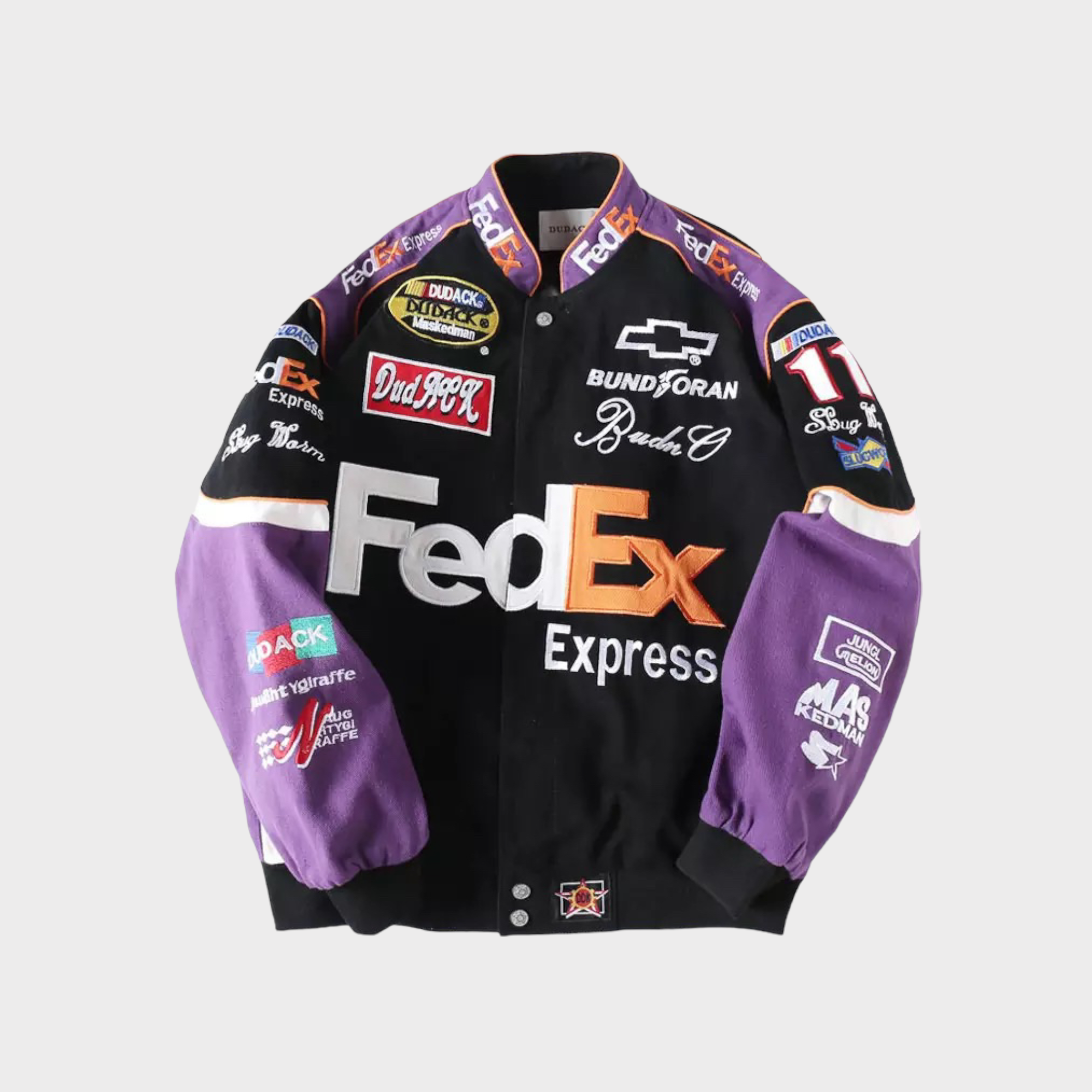 Chaqueta de Carreras FedEx Nascar – Abrigo Motorsport negro/púrpura bordado