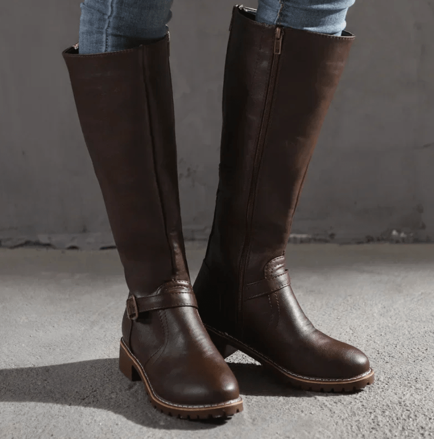Damen kniehohe Stiefel, hoher Schaft, Reißverschluss