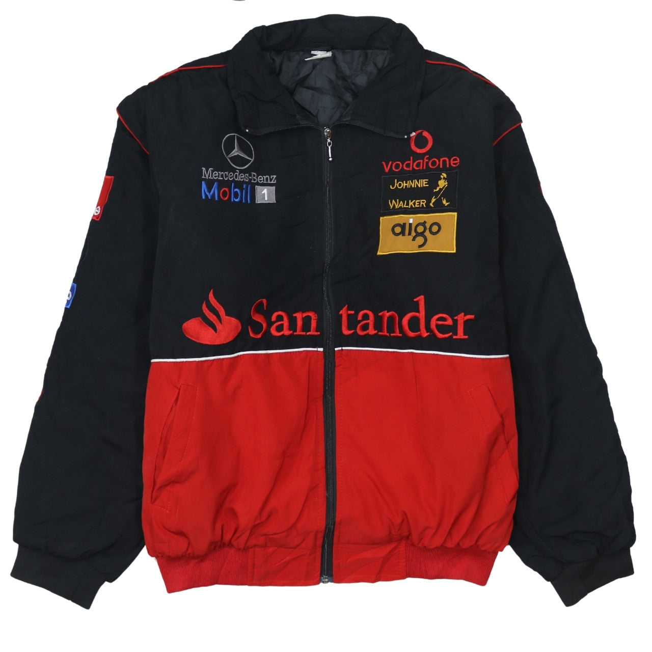 Mercedes-Benz Black Red Nascar Jacket Men's XLarge Embroidered McLaren Logos Racing Bomber Outerwear