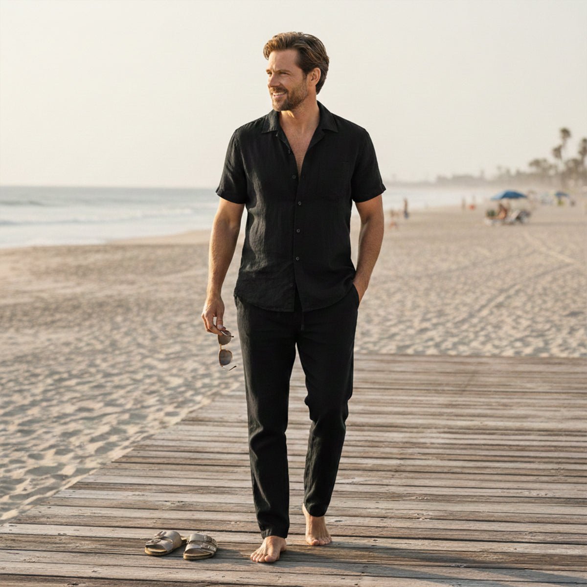 Conjunto de ropa para hombre — Ajuste relajado, camisa y pantalones texturizados