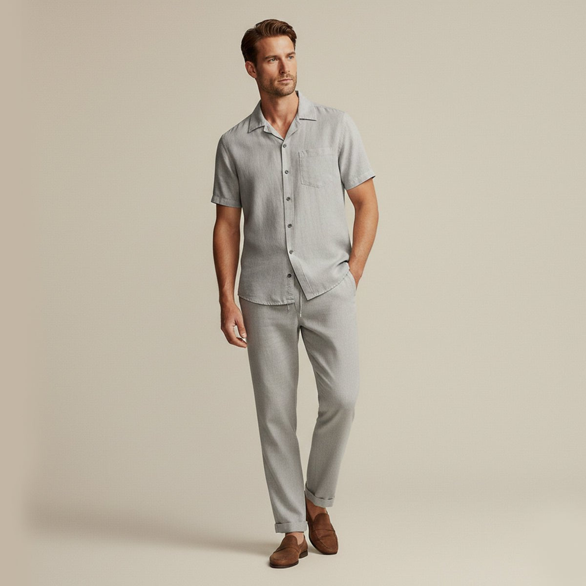 Conjunto de ropa para hombre — Ajuste relajado, camisa y pantalones texturizados