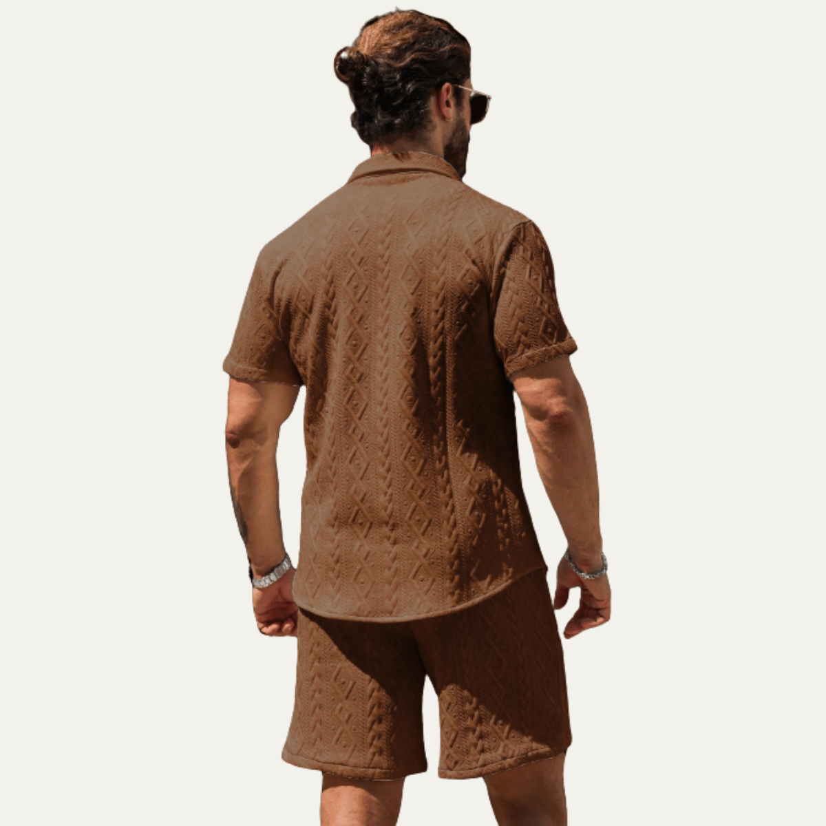Ensemble coordonné homme — Chemise tricotée, coupe décontractée, short assorti