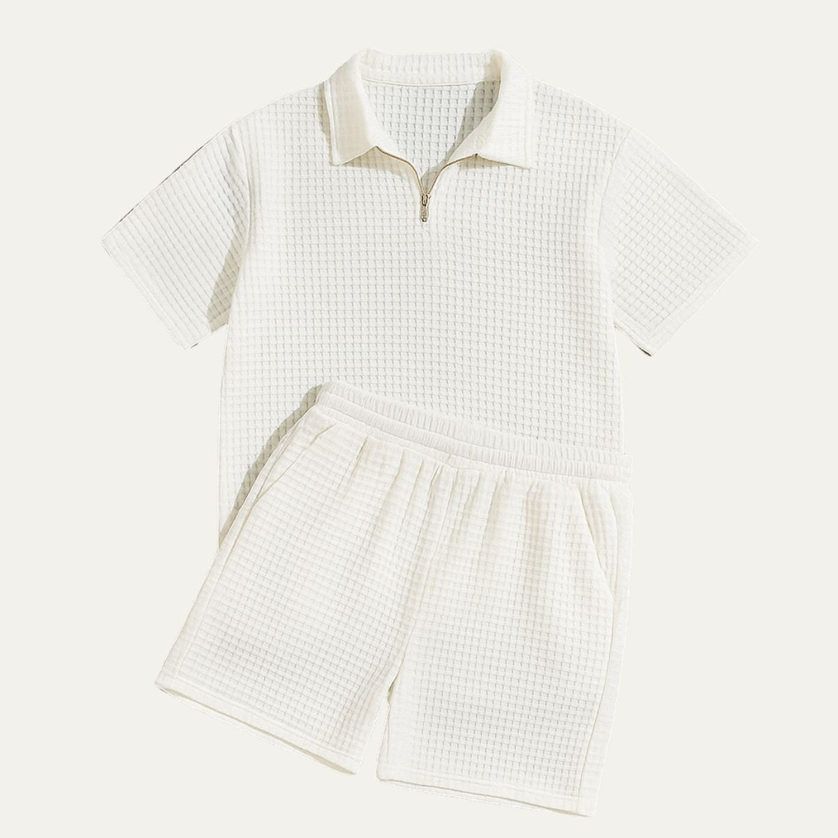 Herren-Co-Ord-Set — Polo mit Reißverschluss, Kordelzug, lockere Shorts